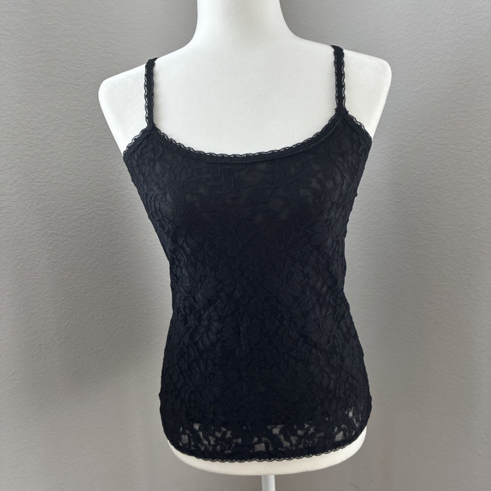 White House Black Market Women's Black Lace Top Floral Y2K Whimsigoth Coquette